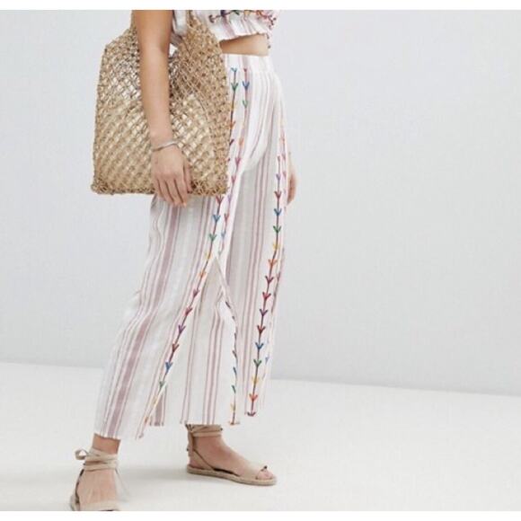 Asos Embroidered Split Front Beach Pants Size US 2 EU 34 boho Y2K A000193 - Picture 2 of 10